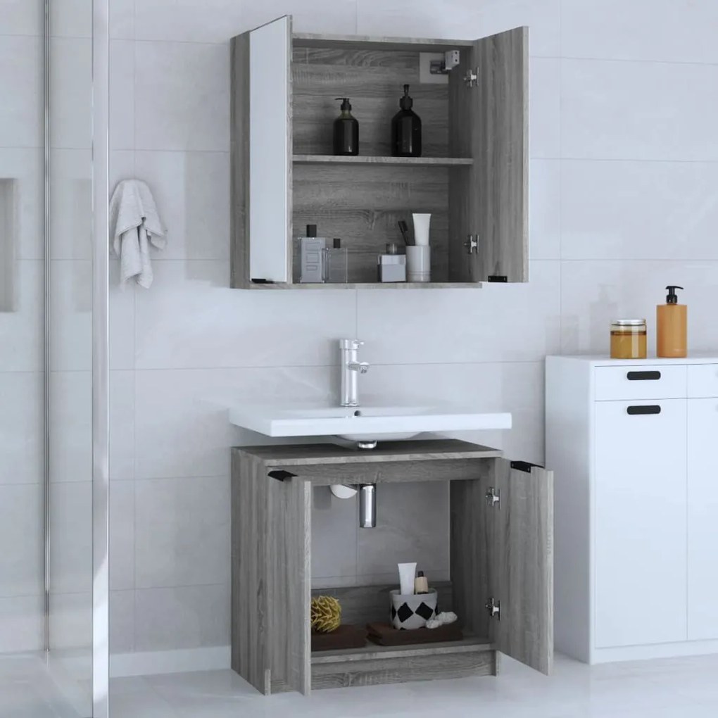 Set mobili da bagno 2 pz grigio sonoma in legno multistrato