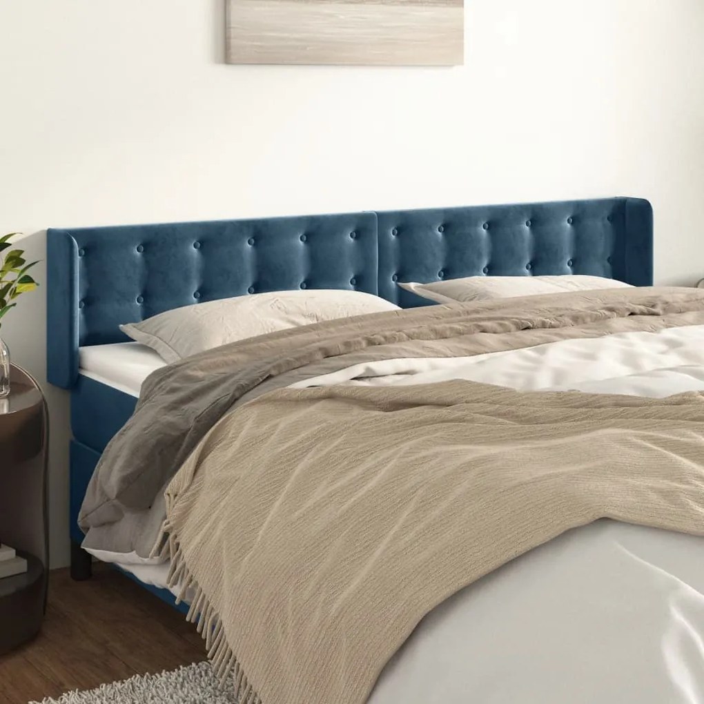Testiera Ad Orecchio Blu Scuro 183x16x78/88 Cm İn Velluto /