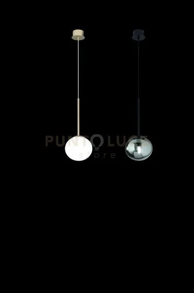 Sospensione jewel singola oro vetro bianco satinato attacco e14 d.17cm