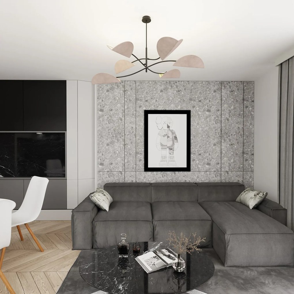 Plafoniera Moderna Ares Acciaio Nero Grigio 6 Luci E14 Ip20