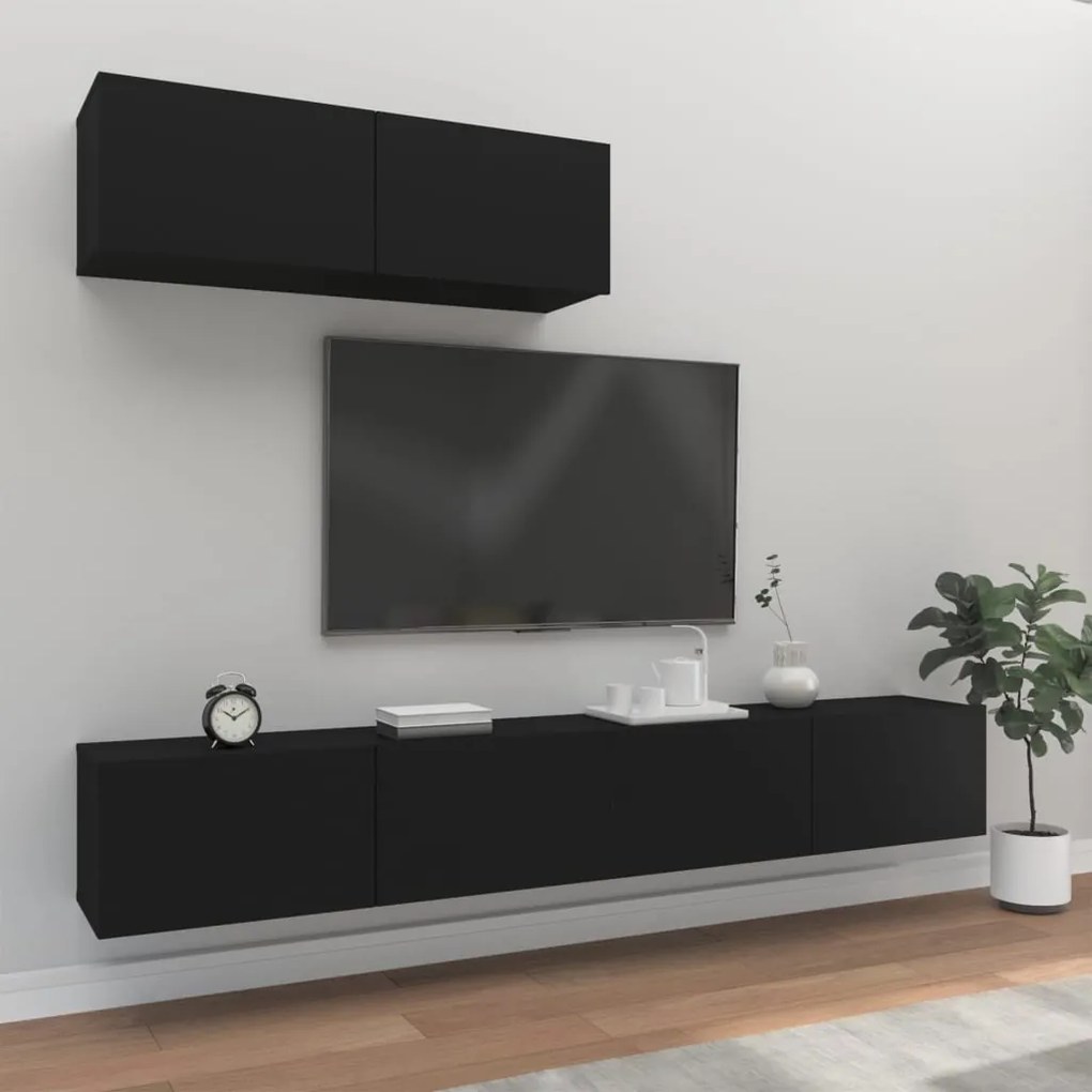 Set mobili porta tv 3 pz nero in legno multistrato