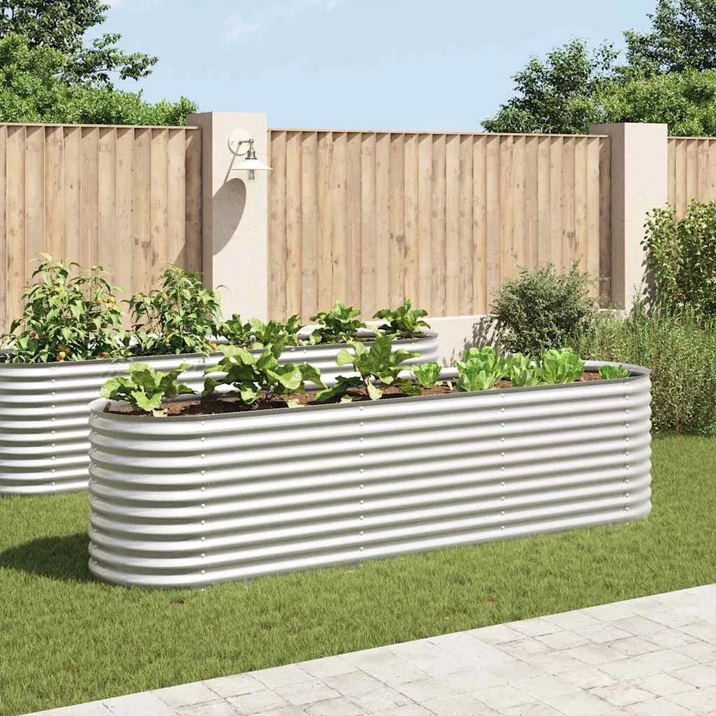 Letto Rialzato Giardino 320x80x81 Cm İn Acciaio Zincato Argento /