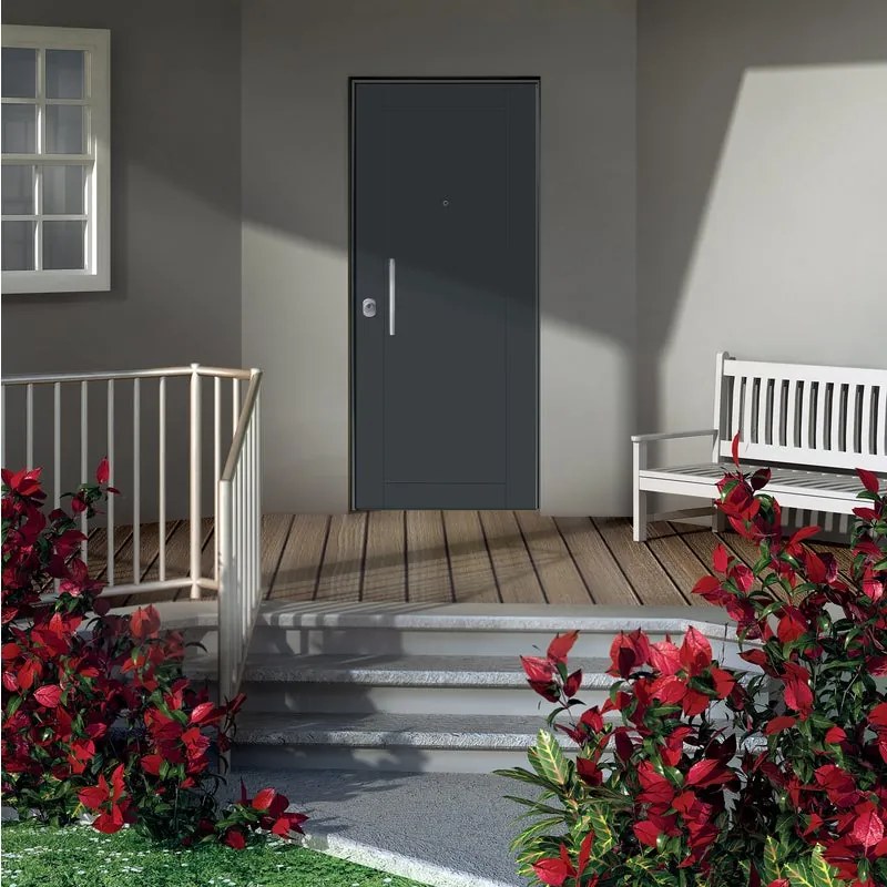 Porta blindata YALE Wall L 90 x H 210 cm in PVC grigio 7016 opaco/bianco, apertura spingere a destra, falso telaio incluso