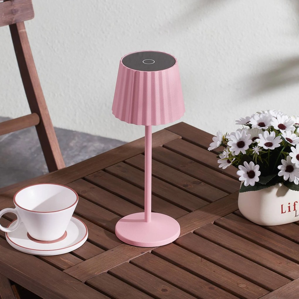 Lindby lampada da tavolo LED a batteria Esali, rosa, metallo, IP54