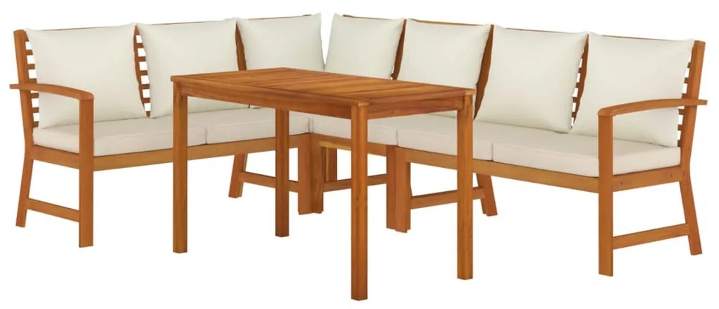 Set da pranzo giardino 5pz con cuscini legno massello di acacia