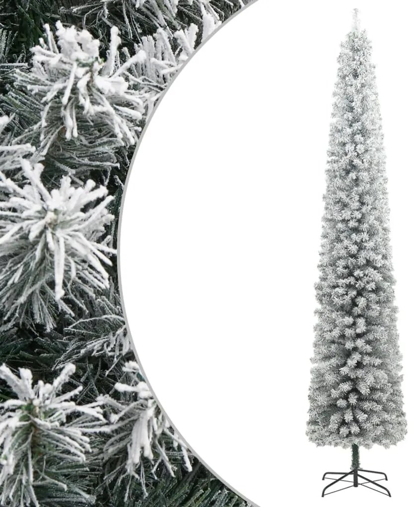 Albero Di Natale Sottile Con Base E Neve Floccata 270 Cm Pvc /