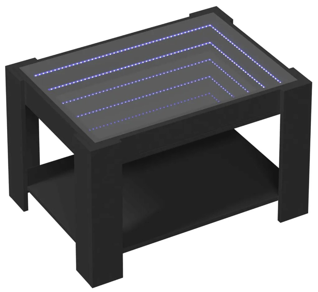 Tavolino salotto con led nero 73x53x45 cm legno multistrato