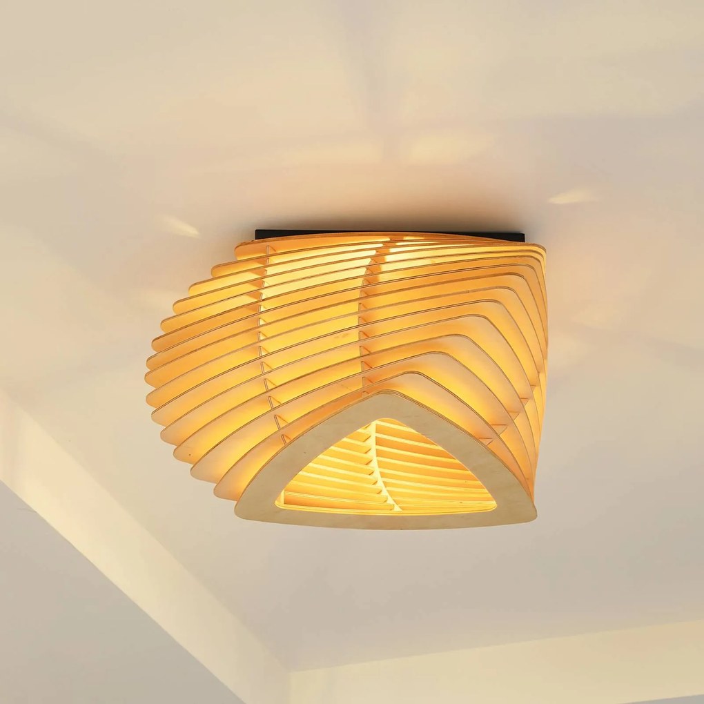 Plafoniera soffitto Sanza Lindby, dimmerabile, Legno chiaro, Soggiorno / Sala da pranzo, Legno, Design, Plafoniera