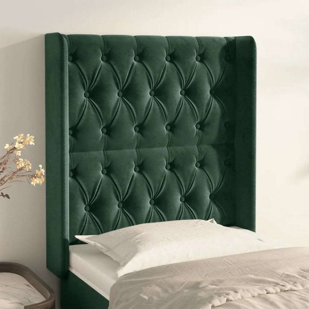 Testiera Ad Orecchio Verde Scuro 83x16x118/128 Cm İn Velluto /