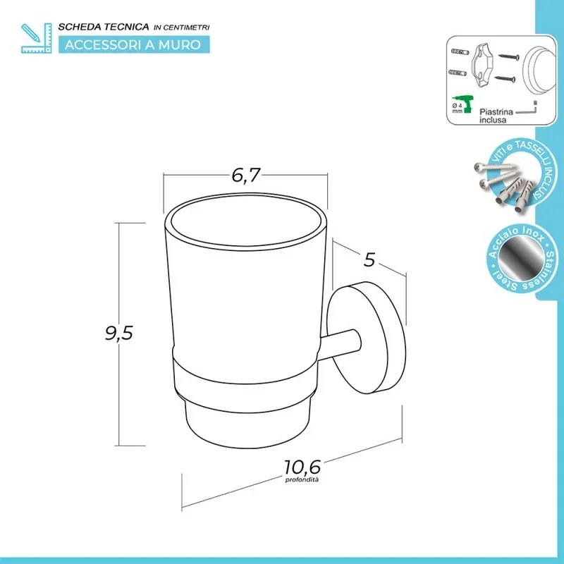 Set accessori a muro 3 pezzi in acciaio inox satinato e viti incluse Galassia
