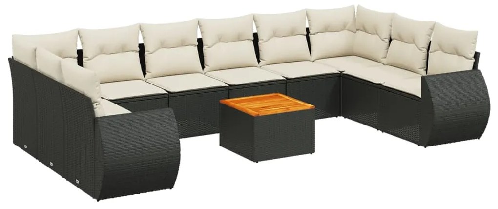 Set Divani da Giardino 11 pz con Cuscini in Polyrattan Nero