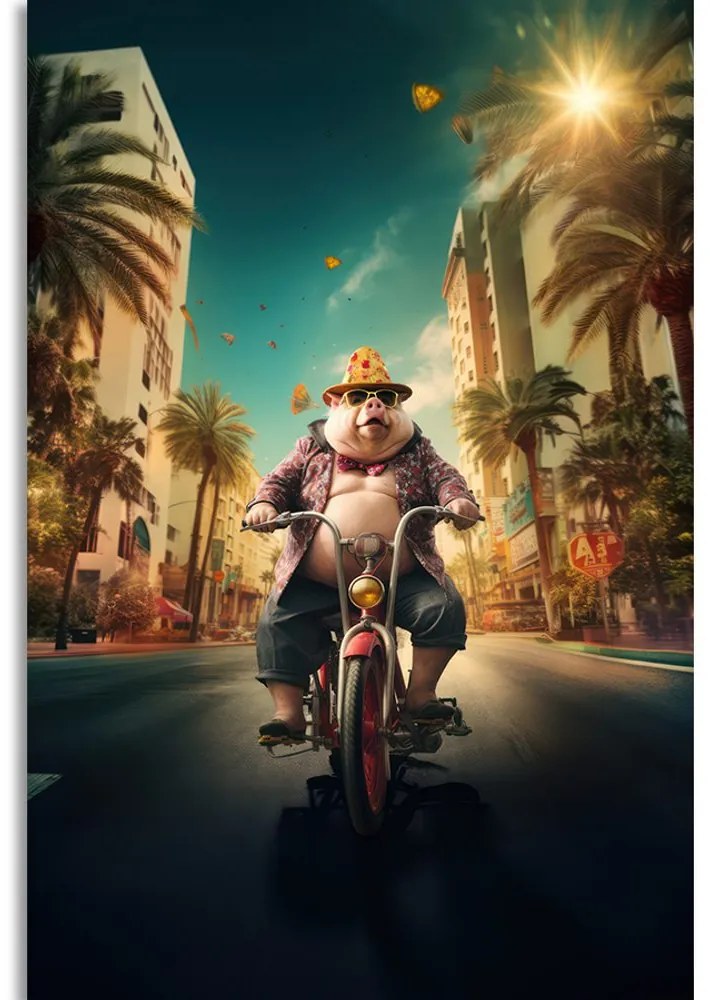 Quadro su tela – Maiale su scooter nelle strade di Las Vegas
