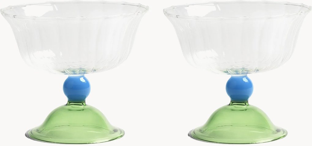 Set di 2 coppe da champagne in vetro soffiato fatto a mano Tulip