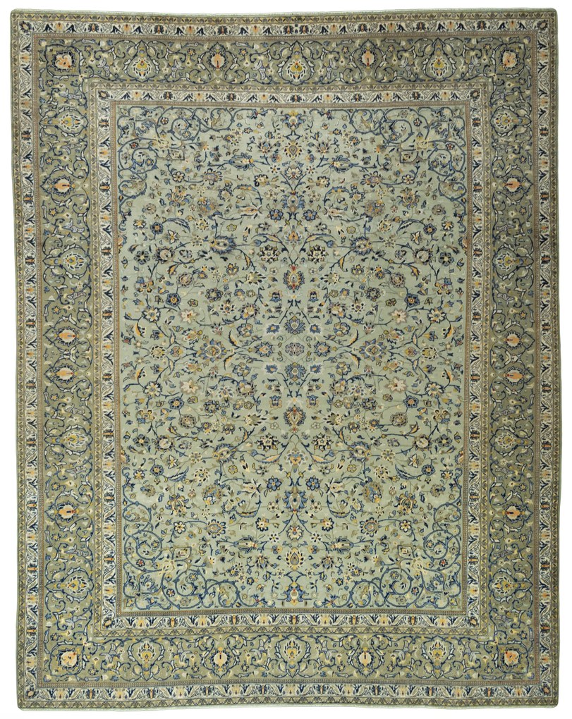 Kashan Tappeto persiano 400 x 310 Verde (Iran) Annodato A Mano