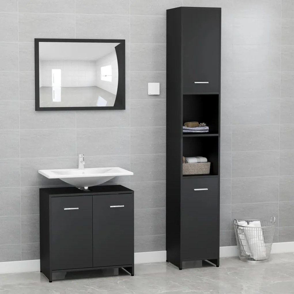Set Mobili Da Bagno 3 Pz Nero İn Truciolato /