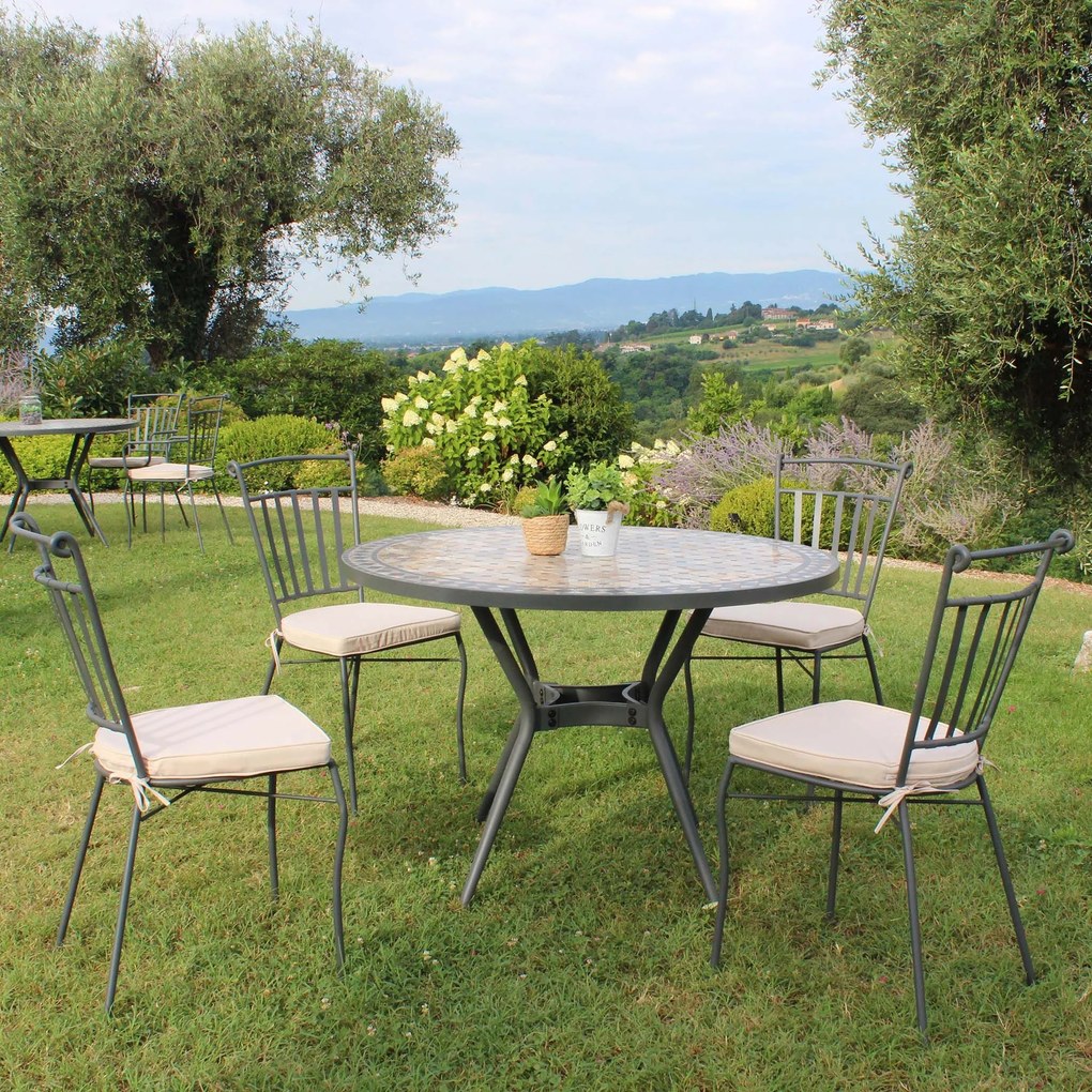 BRAIS - tavolo con piano rotondo e mosaico beige e antracite