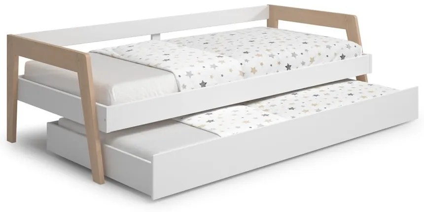 Letto da bambini estraibile bianco in pino massiccio con contenitore con rete inclusa 90x200 cm Carrie – Marckeric