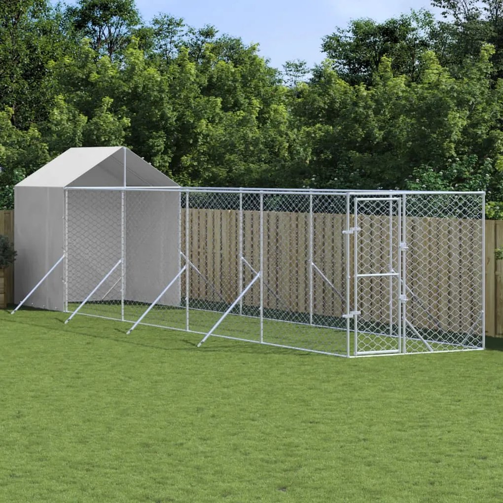 Cuccia Cani Da Esterno Tetto Argento 2x10x2,5 M Acciaio Zincato /