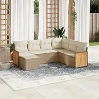 Set Divani da Giardino 7 pz con Cuscini Beige in Polyrattan 3227885