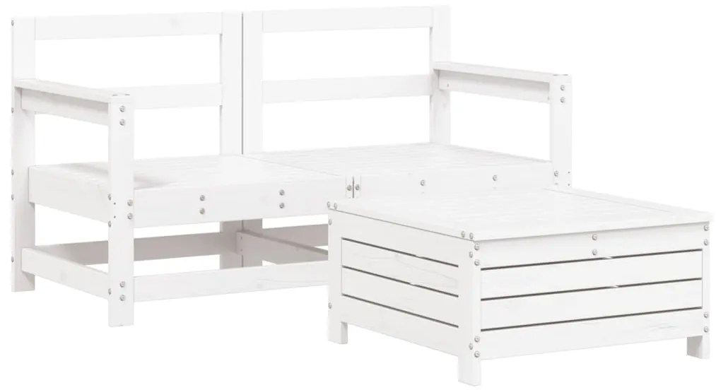 Set divani da giardino 3 pz bianco in legno massello di pino