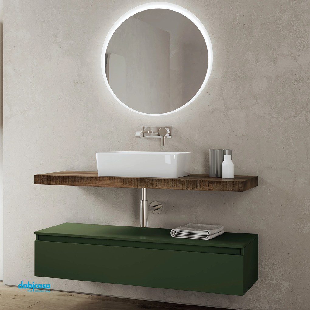 Mobile Bagno Sospeso "Ninfa" Da 120 cm Composto Da Un Top In Finitura Tabacco E Un Cassettone In Finitura Verde Opaco