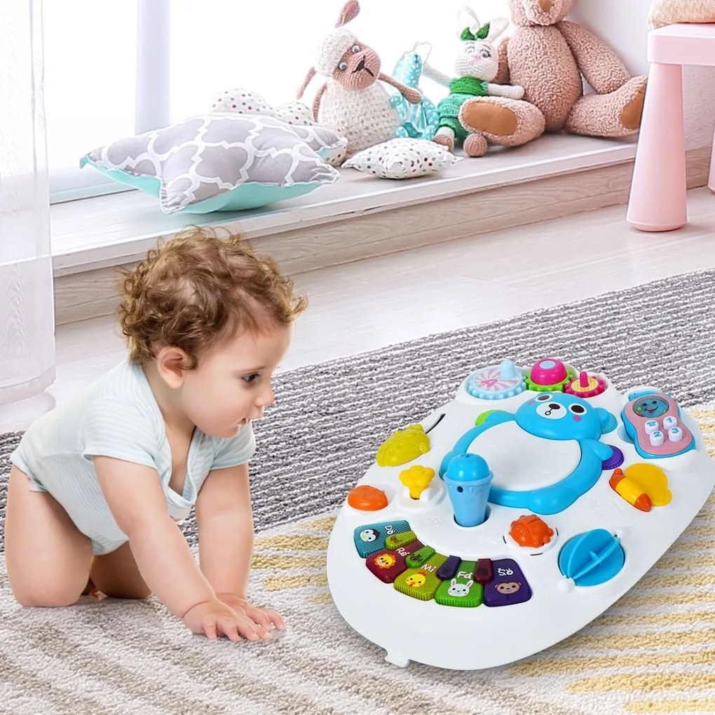 Costway Centro attività con pannello rimovibile e luci per bambini, Primi passi a spinta per camminare Blu