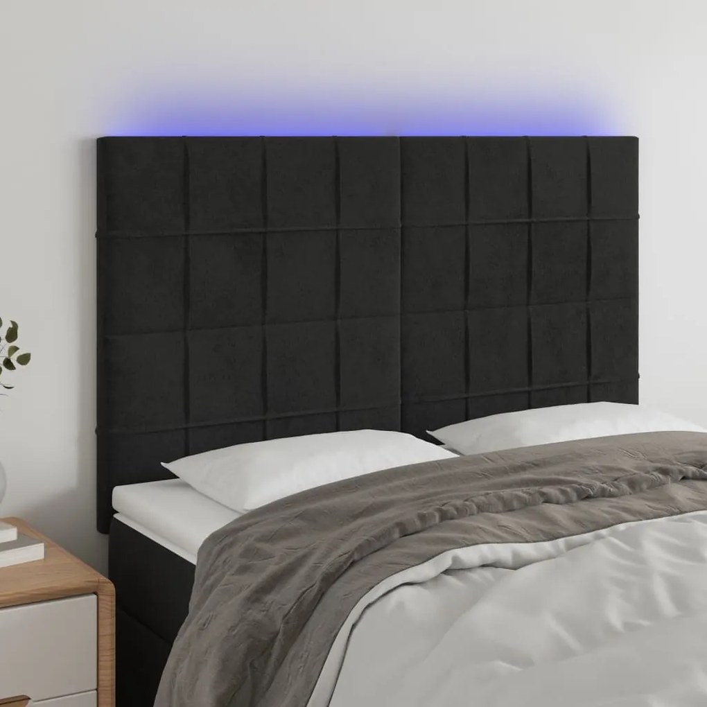 Testiera A Led Nera 144x5x118/128 Cm İn Velluto /