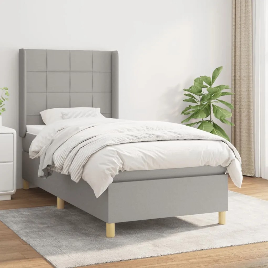 Giroletto A Molle Con Materasso Grigio Chiaro 90x190 Cm Tessuto /