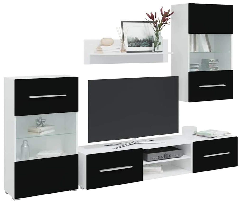 Unità Tv 5 Pz Con Illuminazione A Led Nero Opaco Truciolato /