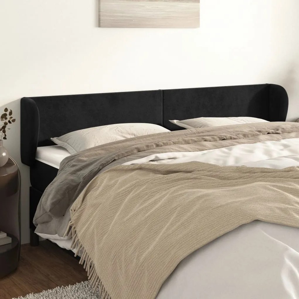 Testiera Ad Orecchio Nera 183x23x78/88 Cm İn Velluto /
