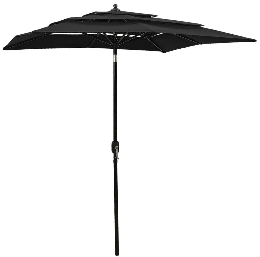 Ombrellone A Sbalzo 3 Livelli Palo Alluminio 2x2 M Nero /