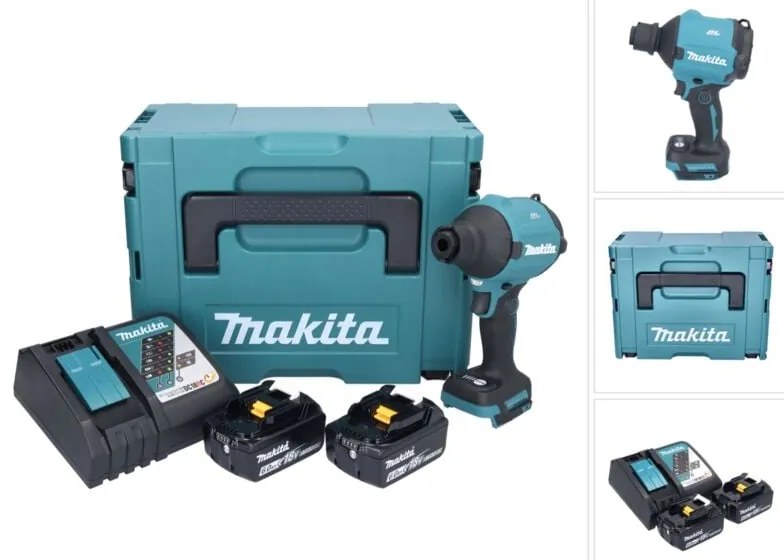 Soffiatore a batteria Makita DAS180RGJ 18V Brushless + 2 batterie da 6,0Ah + caricatore + valigetta Makpac