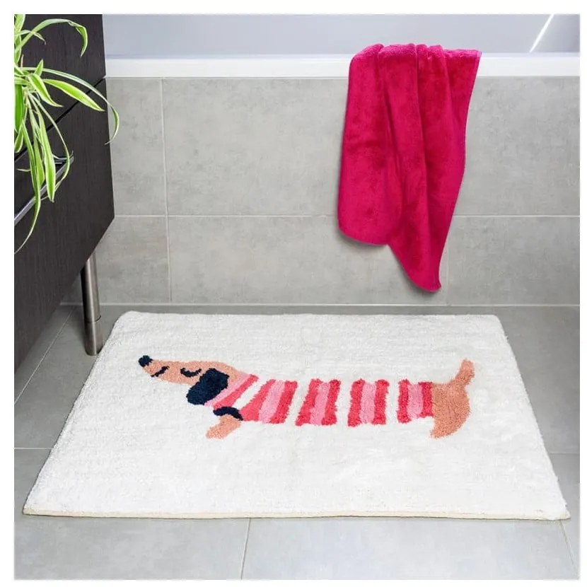Tappetino da bagno rosso/bianco 83x52,5 cm Sausage Dog - Rex London