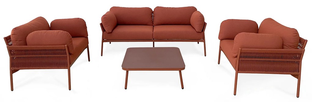GALASSIA - salotto con struttura in alluminio bianco, rosso o antracite, rivestimento in corda in pvc