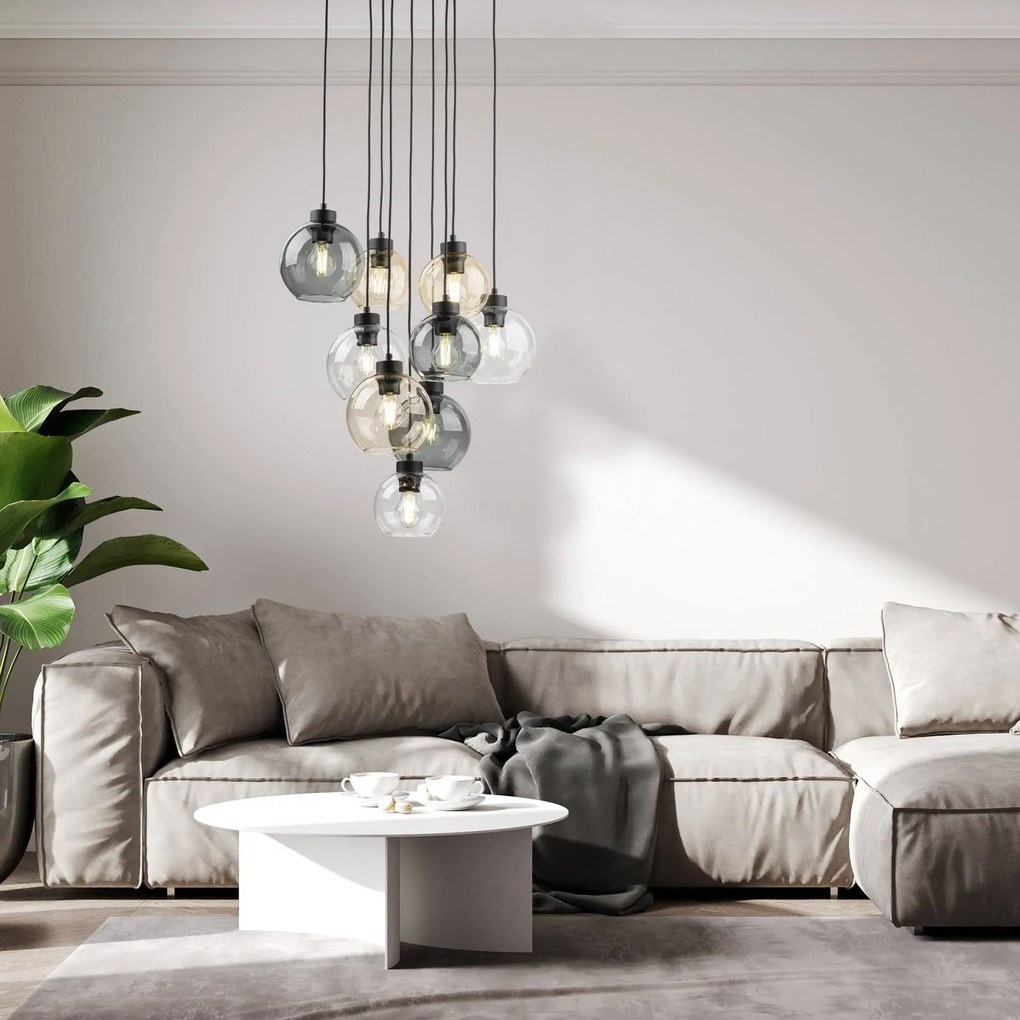 TK Lighting Lampada a sospensione Cubus Mix, Ø 58 cm, a 9 luci, multicolore, vetro, E27