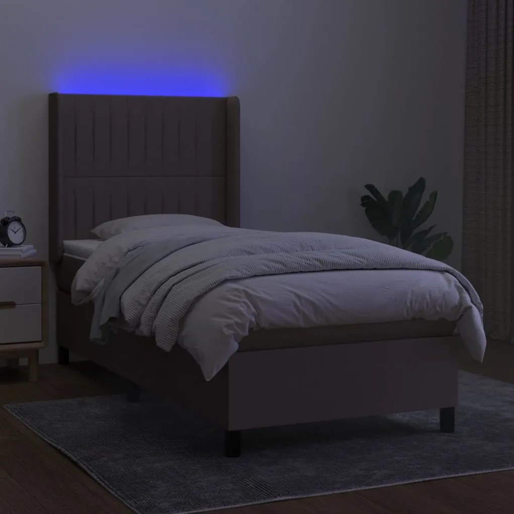 Letto a molle con materasso e led tortora 100x200cm in tessuto
