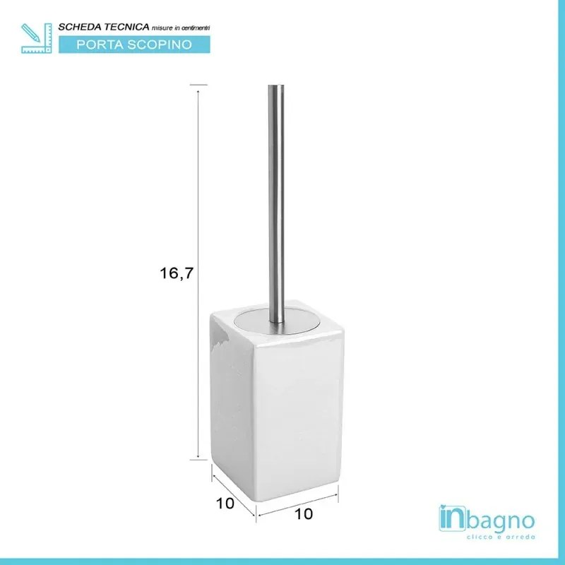 Portascopino WC Bianco In Ceramica Bianca Lucida E Manico Acciaio Inox Cuba