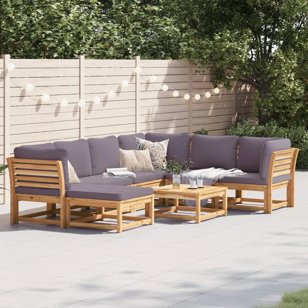 Set salotto da giardino 8 pz con cuscini legno massello acacia