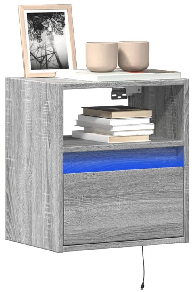 Mobili Tv A Parete Con Luci Led 2pz Grigio Sonoma 41x31x45 Cm /