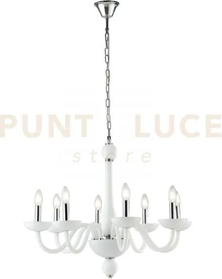 Lampadario alfiere bianco e cromo 8 luci attacco e14 74x178cm