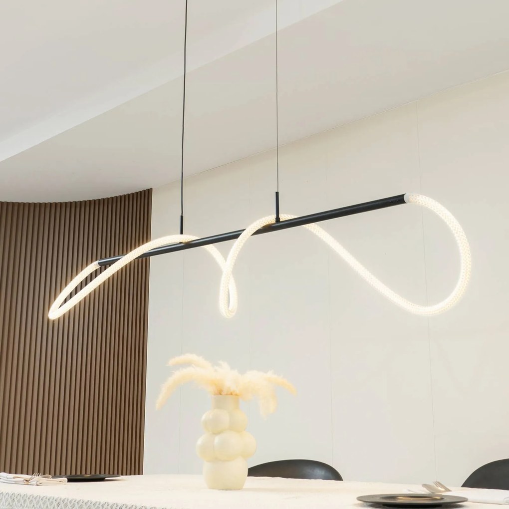 Lucande Lampada a sospensione Kisune, bianco/nero, metallo Kisune, Nero, Soggiorno / Sala da pranzo, Plastica, Moderno