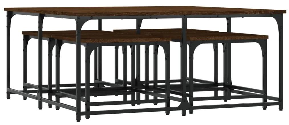 Tavolini impilabili 5 pz rovere marrone in legno multistrato