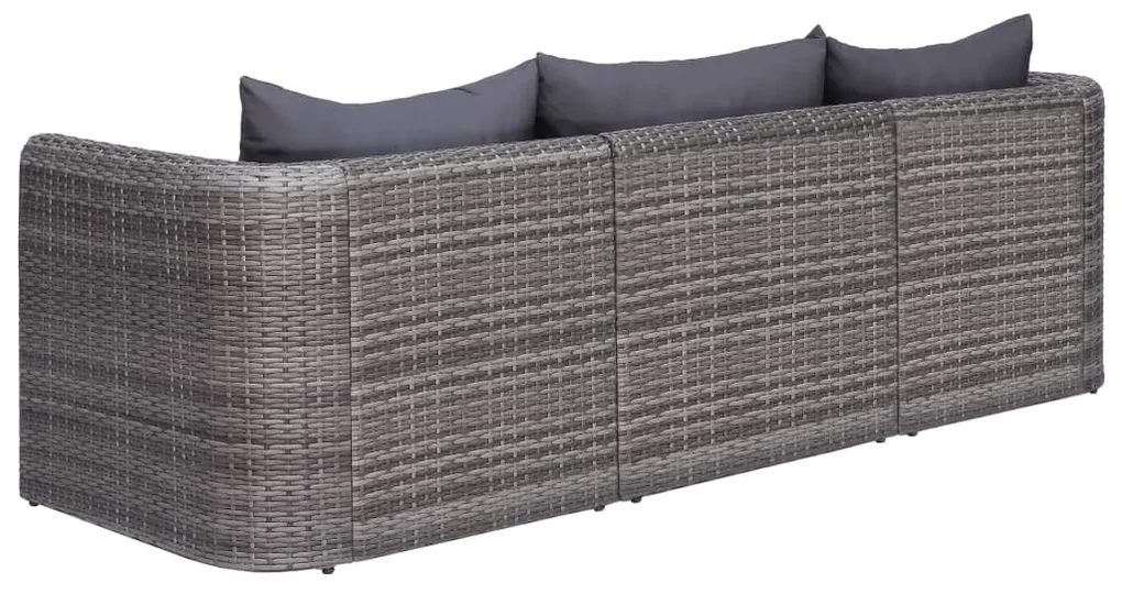 Set divani da giardino 3 pz con cuscini grigio in polyrattan