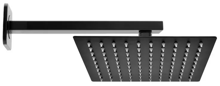 Soffione doccia quadrato 20x20 cm con braccio 30 cm in acciaio nero opaco