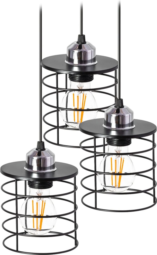 Lampada Da Soffitto Pensile Triplo Metallico Loft Nera 392204