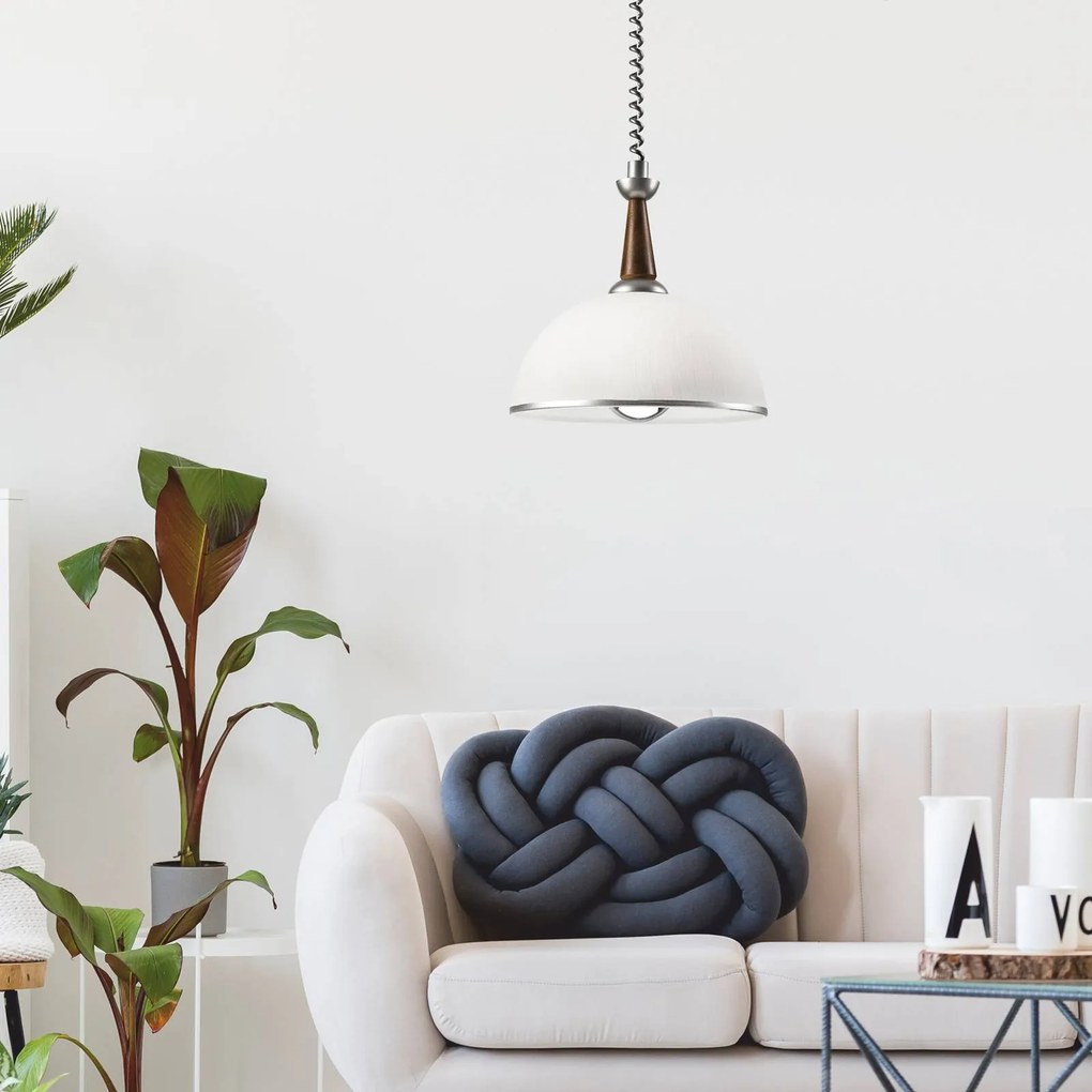 Lamkur Lighting Lampada a sospensione Ilsa, bianco/argento, Ø 30 cm, regolabile in altezza