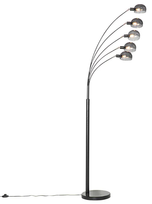 Lampada da terra di design nera con vetro fumé 5 luci - Sixties Marmo