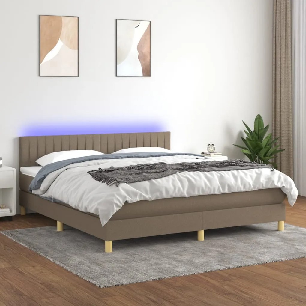 Letto A Molle Con Materasso E Led Tortora 160x200 Cm İn Tessuto /