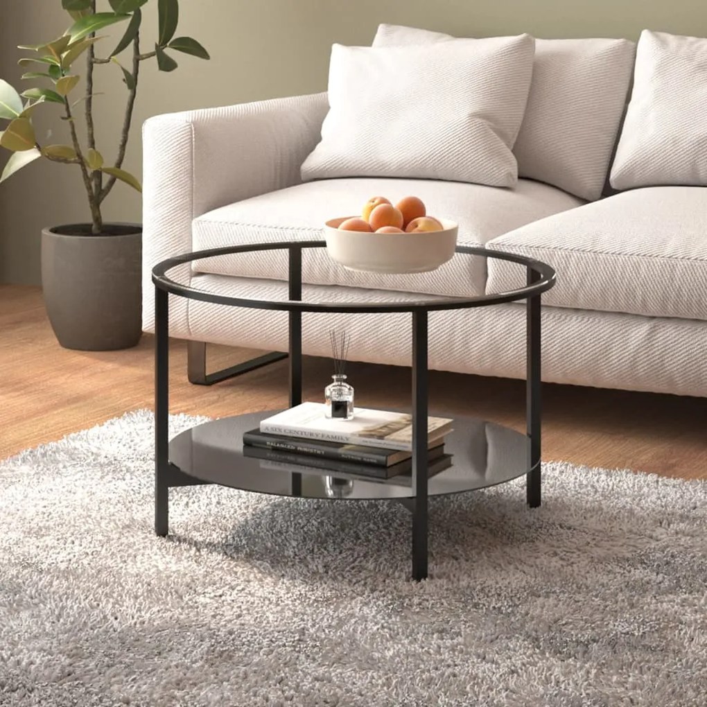 Tavolino Da Salotto Nero E Trasparente 70 Cm İn Vetro Temperato /