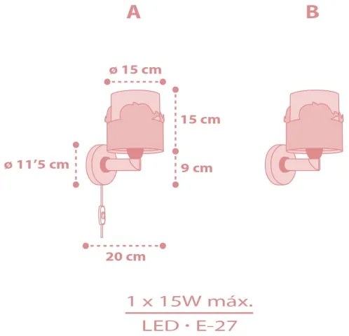 Dalber 61179S - Applique per bambini WHALE DREAMS 1xE27/15W/230V rosa